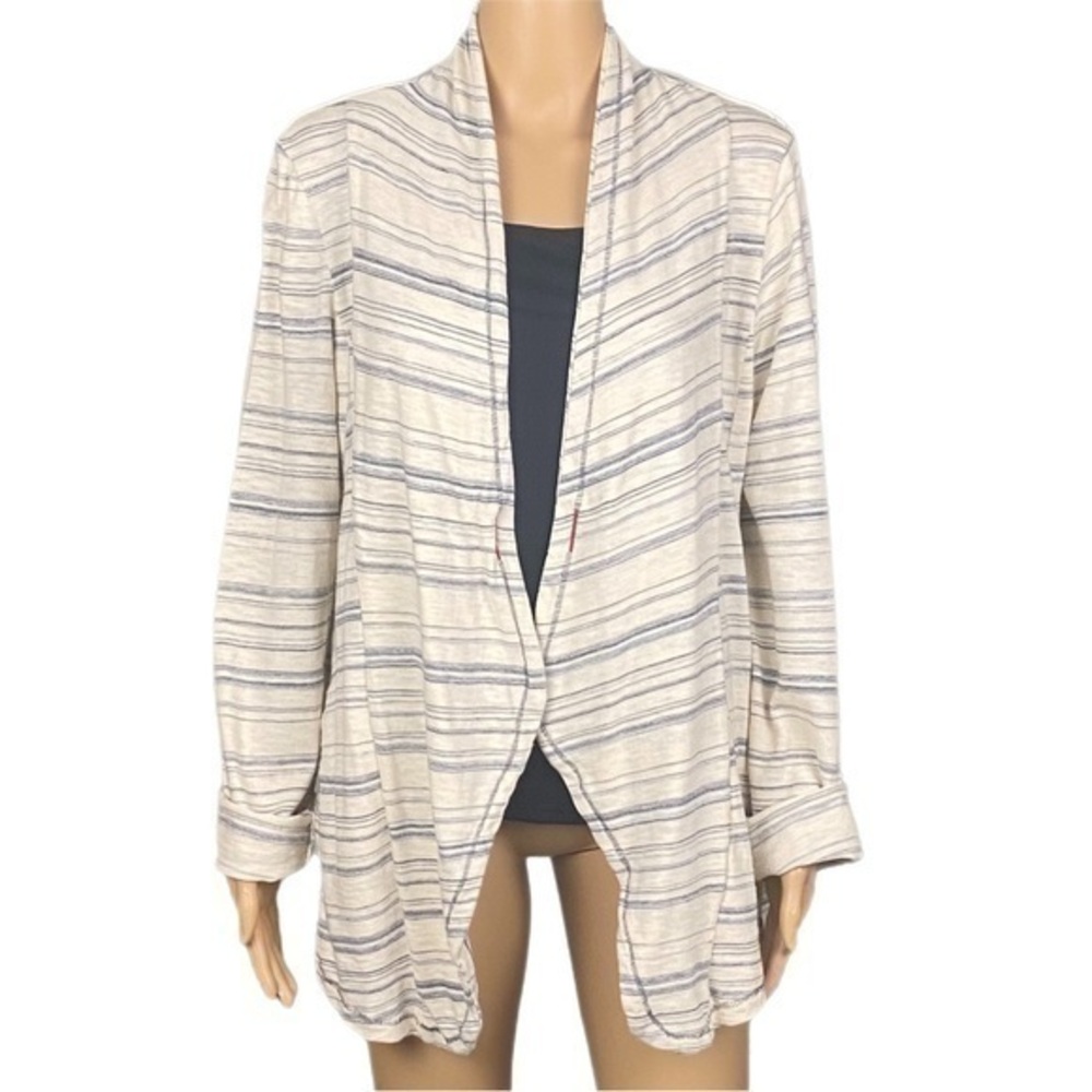 SATURDAY SUNDAY/ANTHROPOLOGIE cream cardigan with grey/slate stripes. Small. EUC